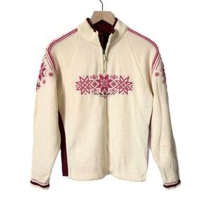 Dale of Norway Womens Merino Wool Quarter Zip Nordic Snowflake Sweater Cream Med